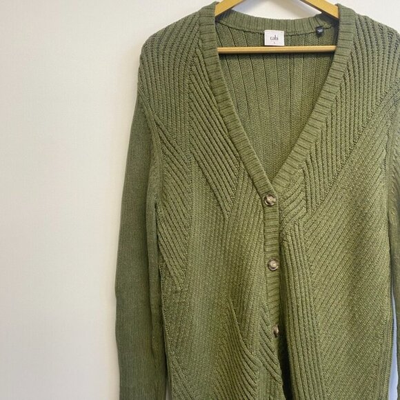 Cabi Olive Green Aerial Chunky Knit Cardigan Sweater - Picture 9 of 11